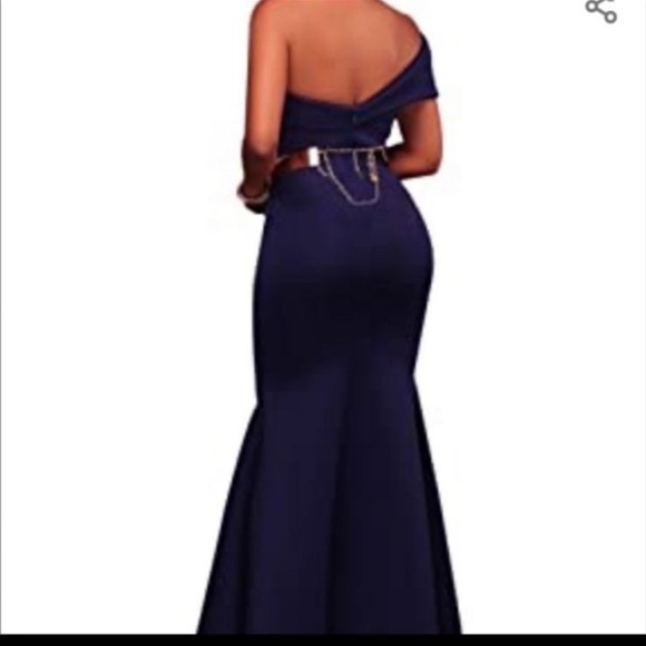 One Shoulder Navy Floorlength Dress - Picture 3 of 3